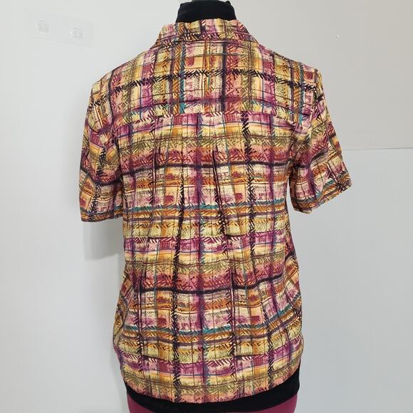 Liz Claiborne 100% Silk Plaid Button Front Top and High Rise Shorts Suit Set 8 - Picture 4 of 15